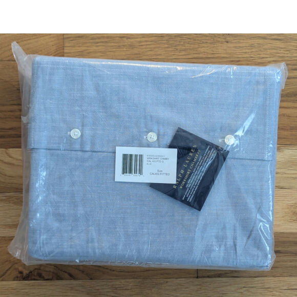 Ralph Lauren Workshirt Chambray California King Fitted Sheet Blue Organic Cotton - Picture 1 of 3